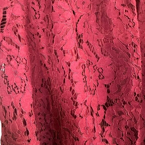 No Boundaries Maroon Lace Applique Eyelash Trim Short Sleeve Blouse Women Sz L - Picture 5 of 9